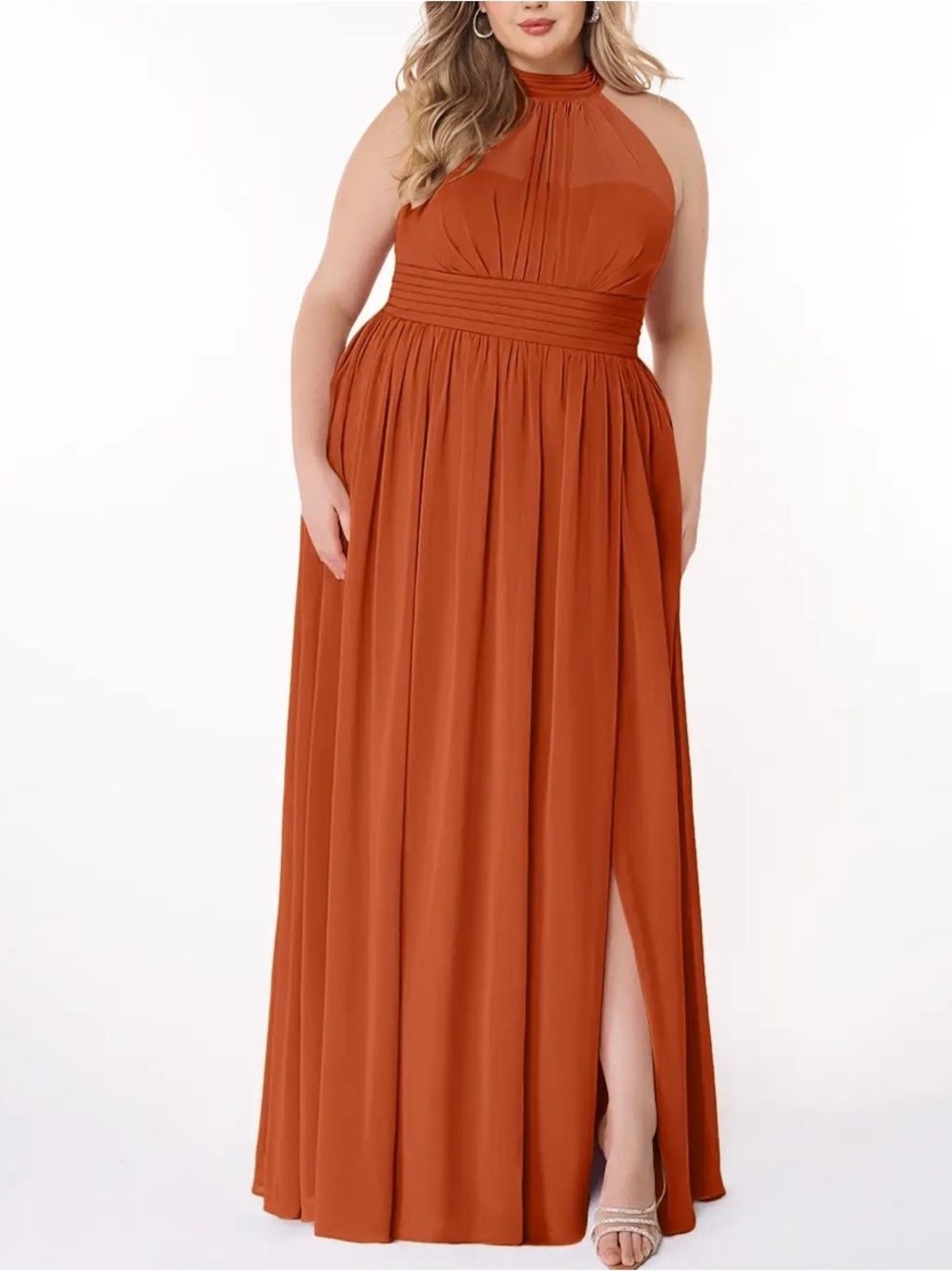 Azazie Rust Halter Maxi Dress with Waistband